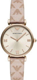 Emporio Armani Analog Grey Dial Pink Leather Strap Watch For Women - AR11126